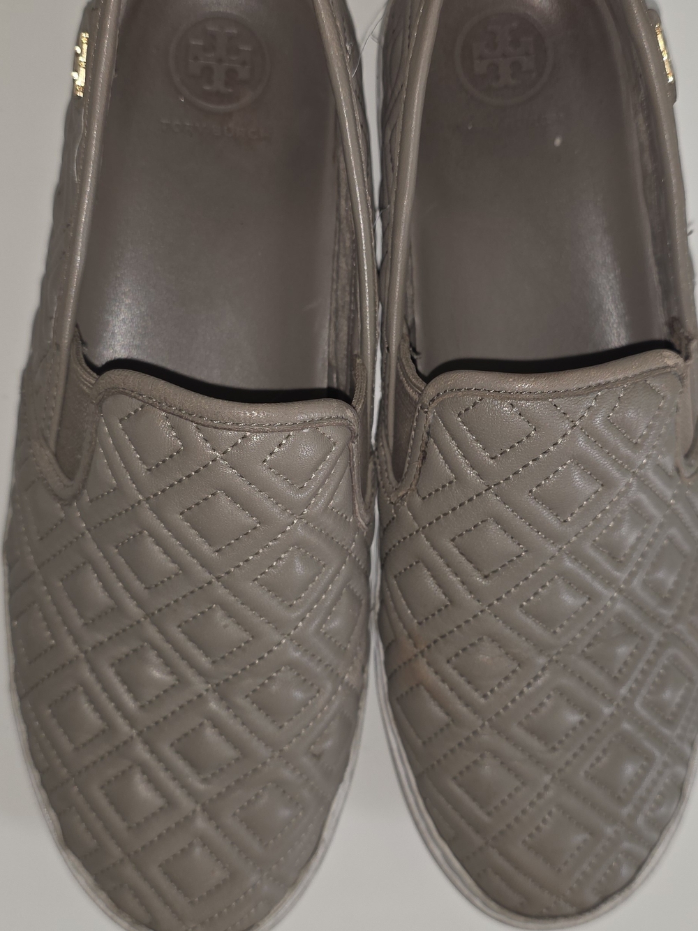 Tory Burch Quilted Slip-On Loafers in Taupe Gray